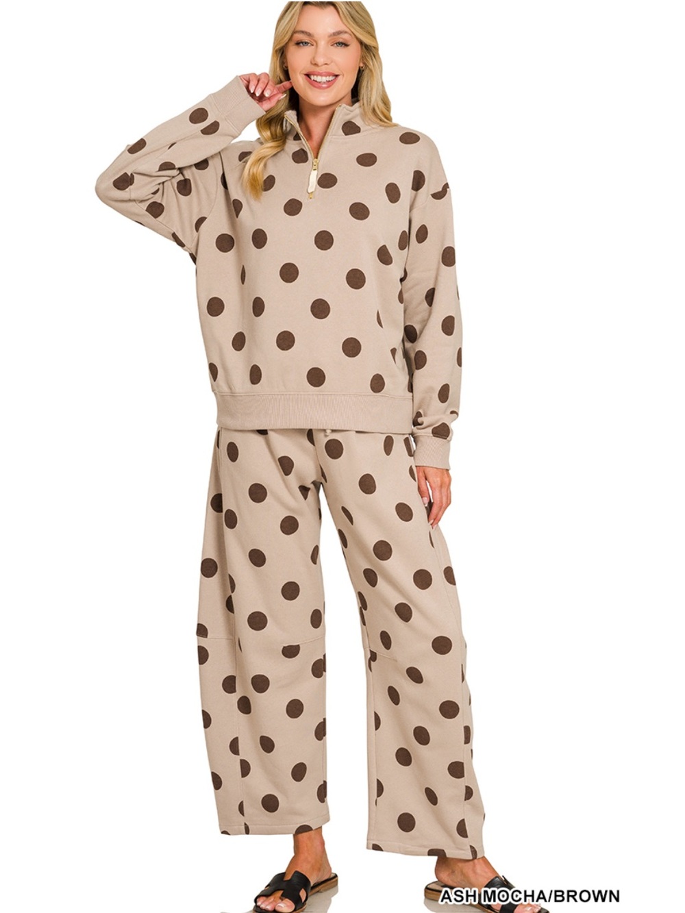 πNEW! LAST TWO! Polka Dot Half-Zip Fleece Pullover - Ash Mocha/Brown - Picture 3 of 4